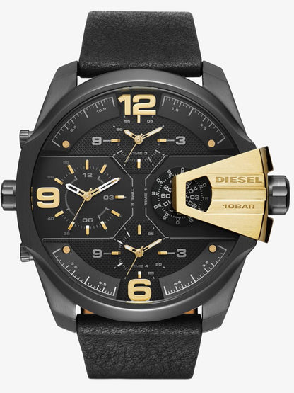 Diesel DZ7377 Uber Chief Two-Hand Men's Watch – Black Dial & Black Leather Strap
