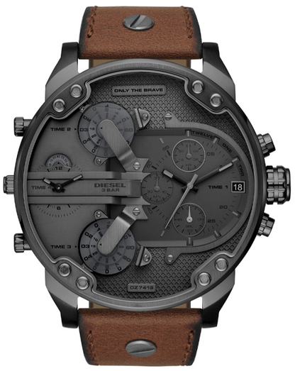 Diesel DZ7413 Mr. Daddy Chronograph Men's Watch – Grey Dial & Brown Leather Strap