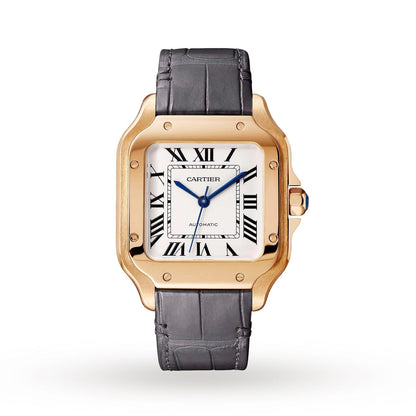 Santos de Cartier Medium Model | 35mm, 18K Rose Gold, Alligator Leather, Silver Dial