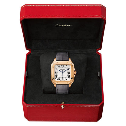 Santos de Cartier Large Model | 40mm, 18K Rose Gold, Alligator Leather, Silver Dial