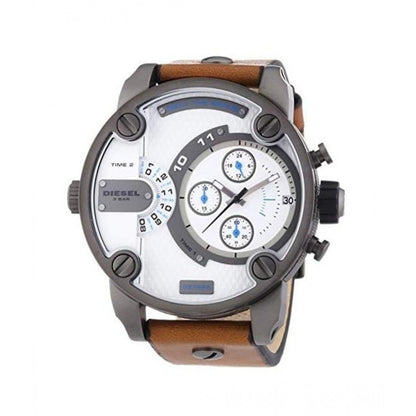 Diesel DZ7269 SBA Dual Time Chronograph Men's Watch – White Dial & Brown Leather Strap