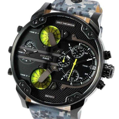 Diesel DZ7311 Big Daddy Chronograph Men's Watch – Black Dial & Black Leather Strap