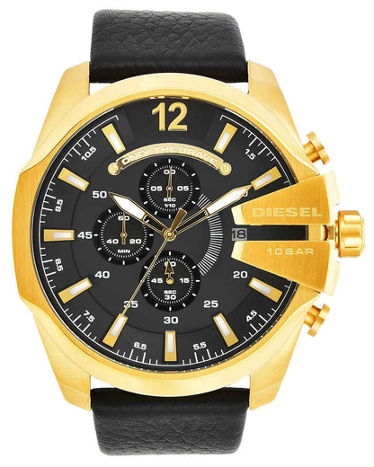 Diesel DZ4344 Mega Chief Chronograph Men's Watch – Black Dial & Black Leather Strap