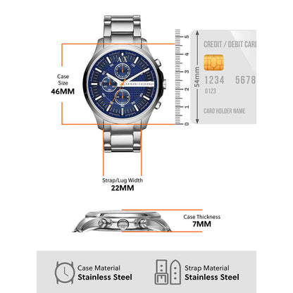 Armani Exchange Hampton AX2155 Men's Chronograph Watch – Blue Dial with Silver Stainless Steel Strap