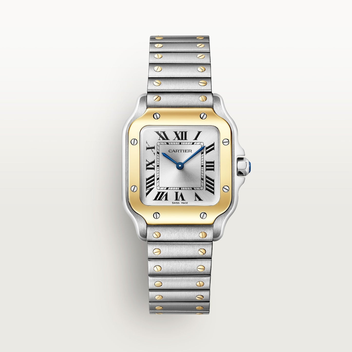 Santos De Cartier Watch | 27mm, Two-Tone Steel & 18K Yellow Gold, Steel, Silver Dial