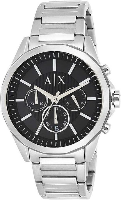 Armani Exchange Drexler AX2600 Men's Chronograph Watch – Black Dial with Silver Stainless Steel Strap