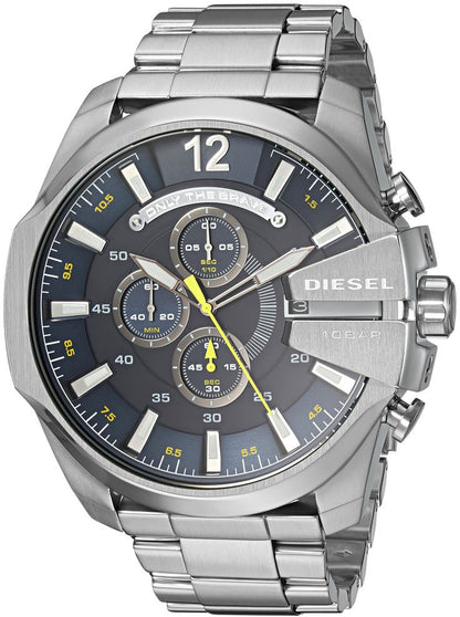 Diesel DZ4465 Mega Chief Chronograph Men's Watch – Blue Dial & Silver Stainless Steel Strap