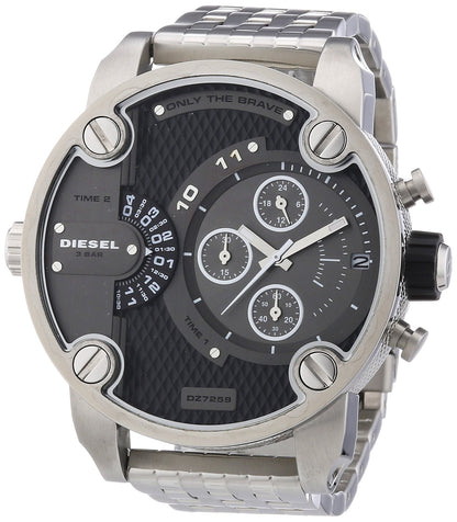 Diesel DZ7259 Little Daddy Chronograph Men's Watch – Black Dial & Silver Stainless Steel Strap