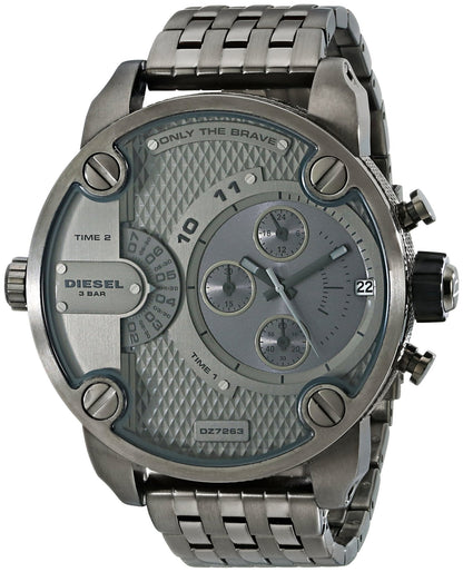 Diesel DZ7263 Little Daddy Dual Time Chronograph Men's Watch – Grey Dial & Stainless Steel Strap