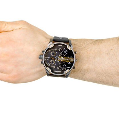 Diesel DZ7348 Mr. Daddy 2.0 Chronograph Men's Watch – Black Dial & Black Leather Strap