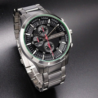 Armani Exchange Hampton AX2163 Men's Chronograph Watch – Black Dial with Silver Stainless Steel Strap