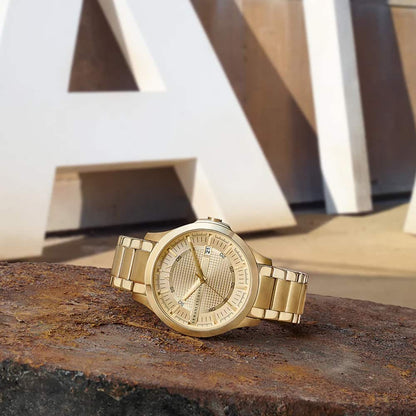 Armani Exchange Hampton AX2415 Men's Chronograph – Gold Dial with Matching Gold-Tone Stainless Steel Bracelet