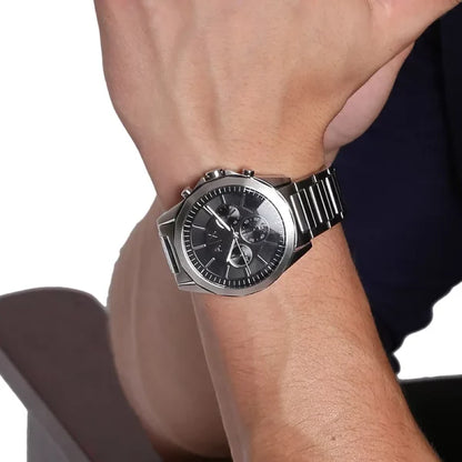 Armani Exchange Drexler AX2600 Men's Chronograph Watch – Black Dial with Silver Stainless Steel Strap