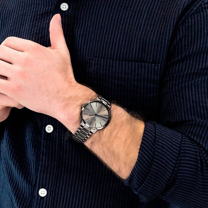 Armani Exchange Cayde AX2722 Men's Analog Watch – Grey Dial with Matching Grey Stainless Steel Strap