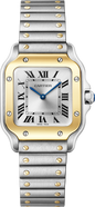 Santos De Cartier Watch | 27mm, Two-Tone Steel & 18K Yellow Gold, Steel, Silver Dial