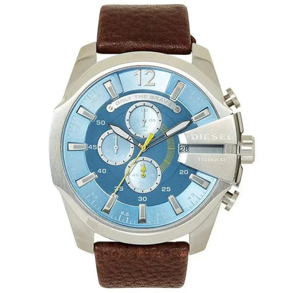 Diesel DZ4281 Mega Chief Chronograph Men's Watch – Blue Dial & Brown Leather Strap