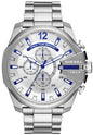 Diesel DZ4477 Mega Chief Chronograph Men's Watch – White Dial & Silver Stainless Steel Strap