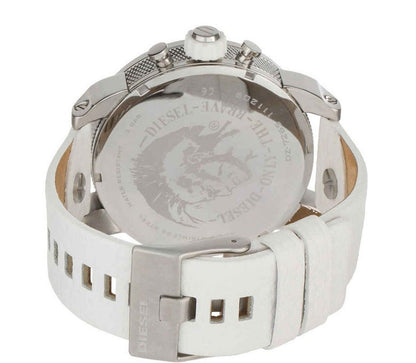 Diesel DZ7265 Badass Chronograph Men's Watch – White Dial & White Leather Strap