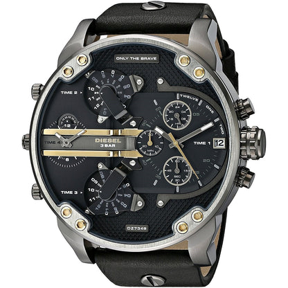 Diesel DZ7348 Mr. Daddy 2.0 Chronograph Men's Watch – Black Dial & Black Leather Strap