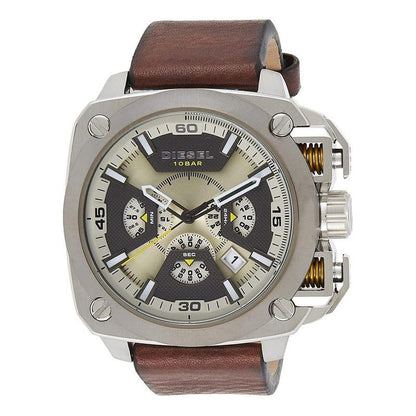 Diesel DZ7343 BAMF Chronograph Men's Watch – Beige Dial & Brown Leather Strap