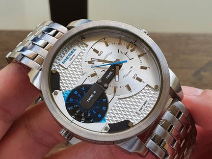 Diesel DZ7305 Mini Daddy Dual Time Men's Watch – Silver Dial & Stainless Steel Strap