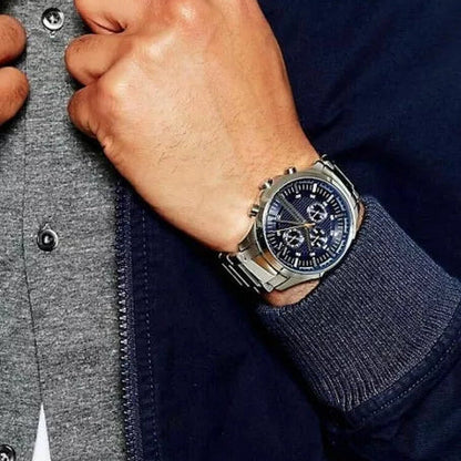 Armani Exchange Hampton AX2155 Men's Chronograph Watch – Blue Dial with Silver Stainless Steel Strap