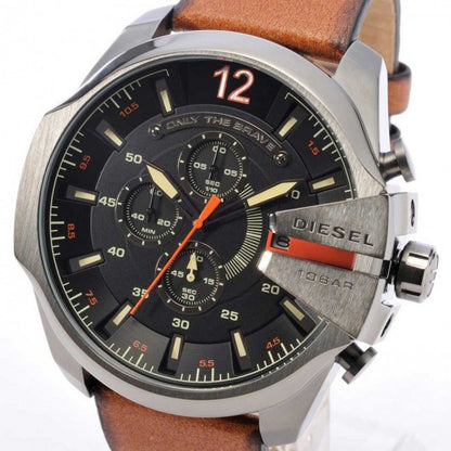 Diesel DZ4343 Mega Chief Chronograph Men's Watch – Black Dial & Brown Leather Strap