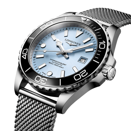 longines HydroConquest 42mm - Blue, Black Bezel on Mesh Bracelet