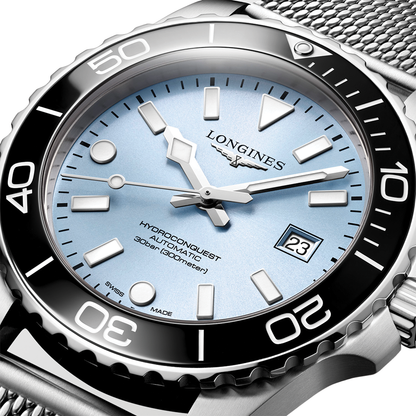longines HydroConquest 42mm - Blue, Black Bezel on Mesh Bracelet