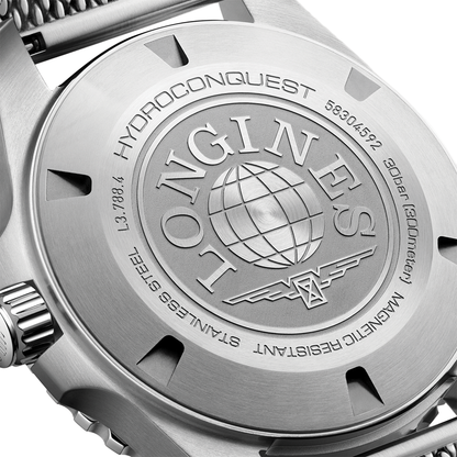 longines HydroConquest 42mm - Blue, Black Bezel on Mesh Bracelet