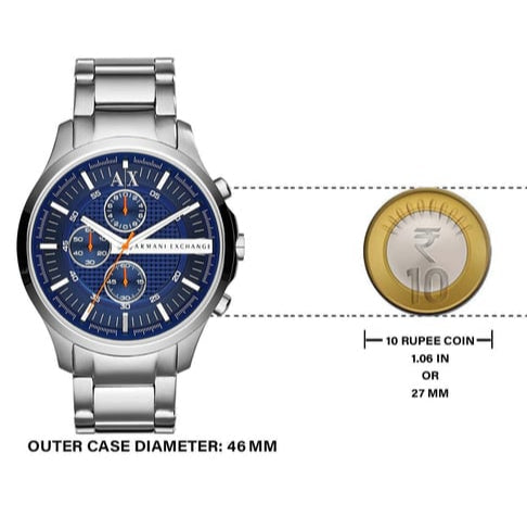 Armani Exchange Hampton AX2155 Men's Chronograph Watch – Blue Dial with Silver Stainless Steel Strap