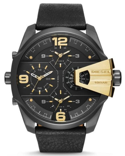 Diesel DZ7377 Uber Chief Two-Hand Men's Watch – Black Dial & Black Leather Strap
