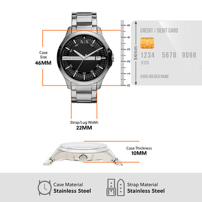 Armani Exchange Hampton AX2103 Men's Chronograph Watch – Black Dial with Silver-Tone Stainless Steel Strap