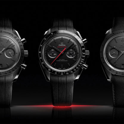 OMEGA Speedmaster Dark Side of the Moon Black Ceramic 44.25mm - Full Black w/ Red Seconds Hand on Rubber Strap