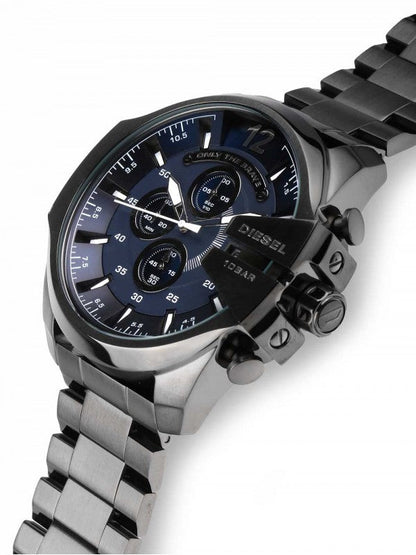Diesel DZ4329 Mega Chief Chronograph Men's Watch – Blue Dial & Black Stainless Steel Strap