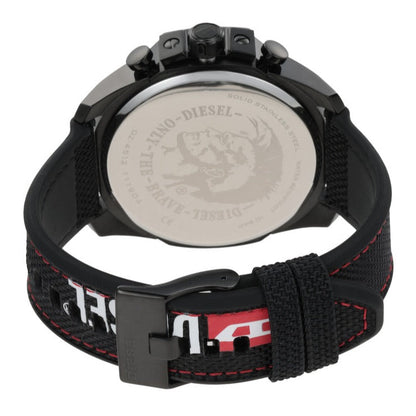 Diesel DZ4512 Mega Chief Chronograph Men's Watch – Silver Dial & Black Leather Strap