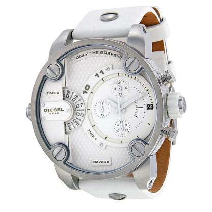 Diesel DZ7265 Badass Chronograph Men's Watch – White Dial & White Leather Strap