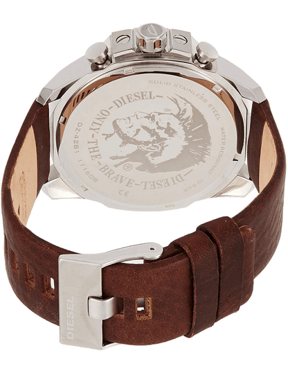 Diesel DZ4281 Mega Chief Chronograph Men's Watch – Blue Dial & Brown Leather Strap