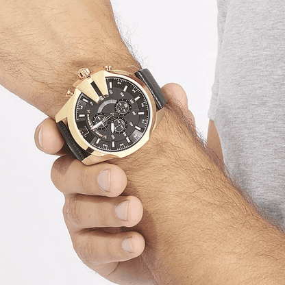 Diesel DZ4344 Mega Chief Chronograph Men's Watch – Black Dial & Black Leather Strap