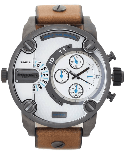 Diesel DZ7269 SBA Dual Time Chronograph Men's Watch – White Dial & Brown Leather Strap