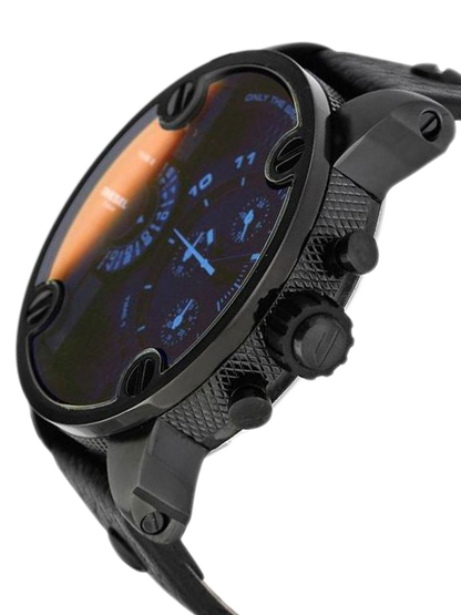 Diesel DZ7334 Little Daddy Chronograph Men's Watch – Black Dial & Black Leather Strap