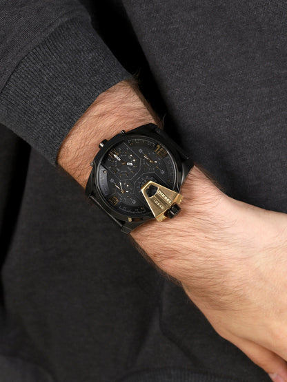 Diesel DZ7377 Uber Chief Two-Hand Men's Watch – Black Dial & Black Leather Strap