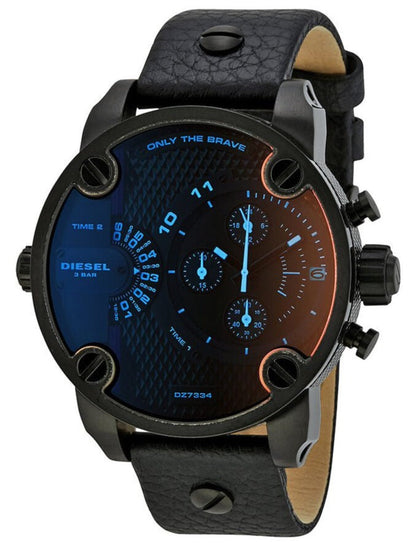 Diesel DZ7334 Little Daddy Chronograph Men's Watch – Black Dial & Black Leather Strap