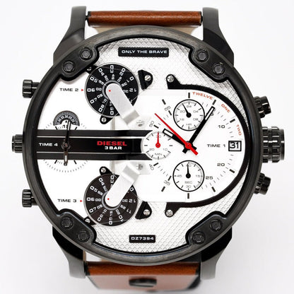 Diesel DZ7394 Mr. Daddy 2.0 Chronograph Men's Watch – Silver Dial & Brown Leather Strap