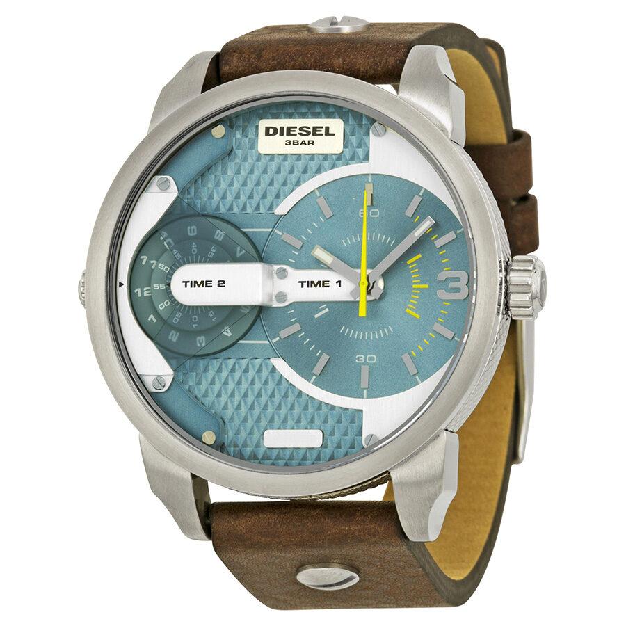 Diesel DZ7321 Mini Daddy Chronograph Men's Watch – Light Blue Dial & Brown Leather Strap