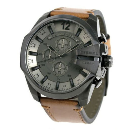 Diesel DZ4463 Mega Chief Chronograph Men's Watch – Grey Dial & Brown Leather Strap