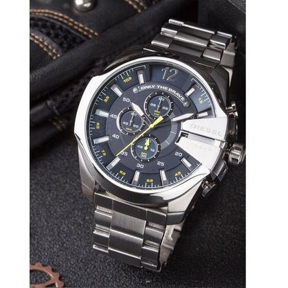 Diesel DZ4465 Mega Chief Chronograph Men's Watch – Blue Dial & Silver Stainless Steel Strap