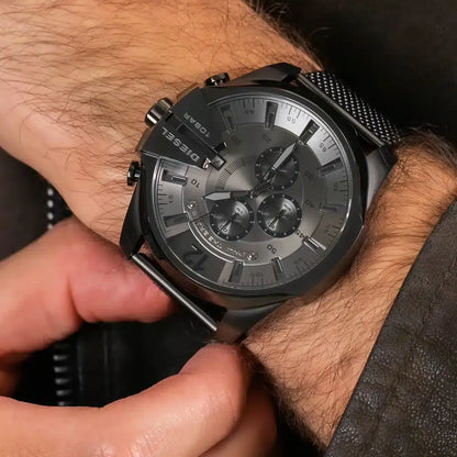 Diesel DZ4527 Mega Chief Chronograph Men's Watch – Black Dial & Black Mesh Strap