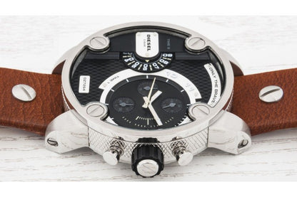 Diesel DZ7264 SBA Dual Time Men's Watch – Black Dial & Brown Leather Strap