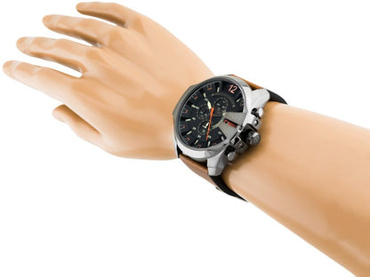Diesel DZ4343 Mega Chief Chronograph Men's Watch – Black Dial & Brown Leather Strap